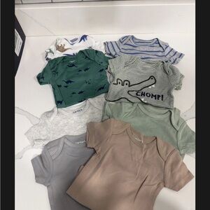 Carter's Dinosaur and Stripes Baby Bodysuit Set - Green, Blue, Gray